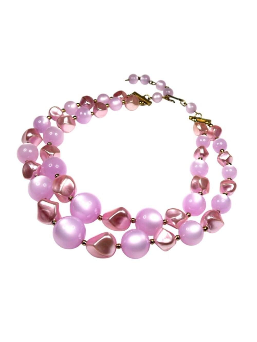1960s Coro 2-Strand Pale Pink & Purple Chunky Beads Necklace Vintage Jewelry - Picture 2 of 5